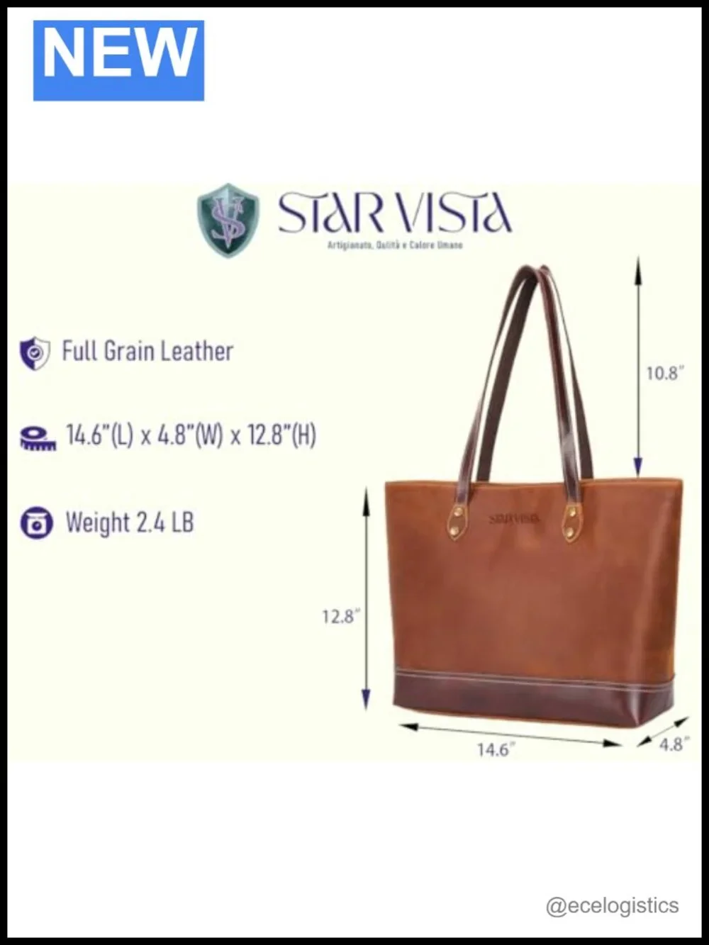 Vintage Full Grain Leather Tote Satchel Handbag Women's Shoulder Bag YKK